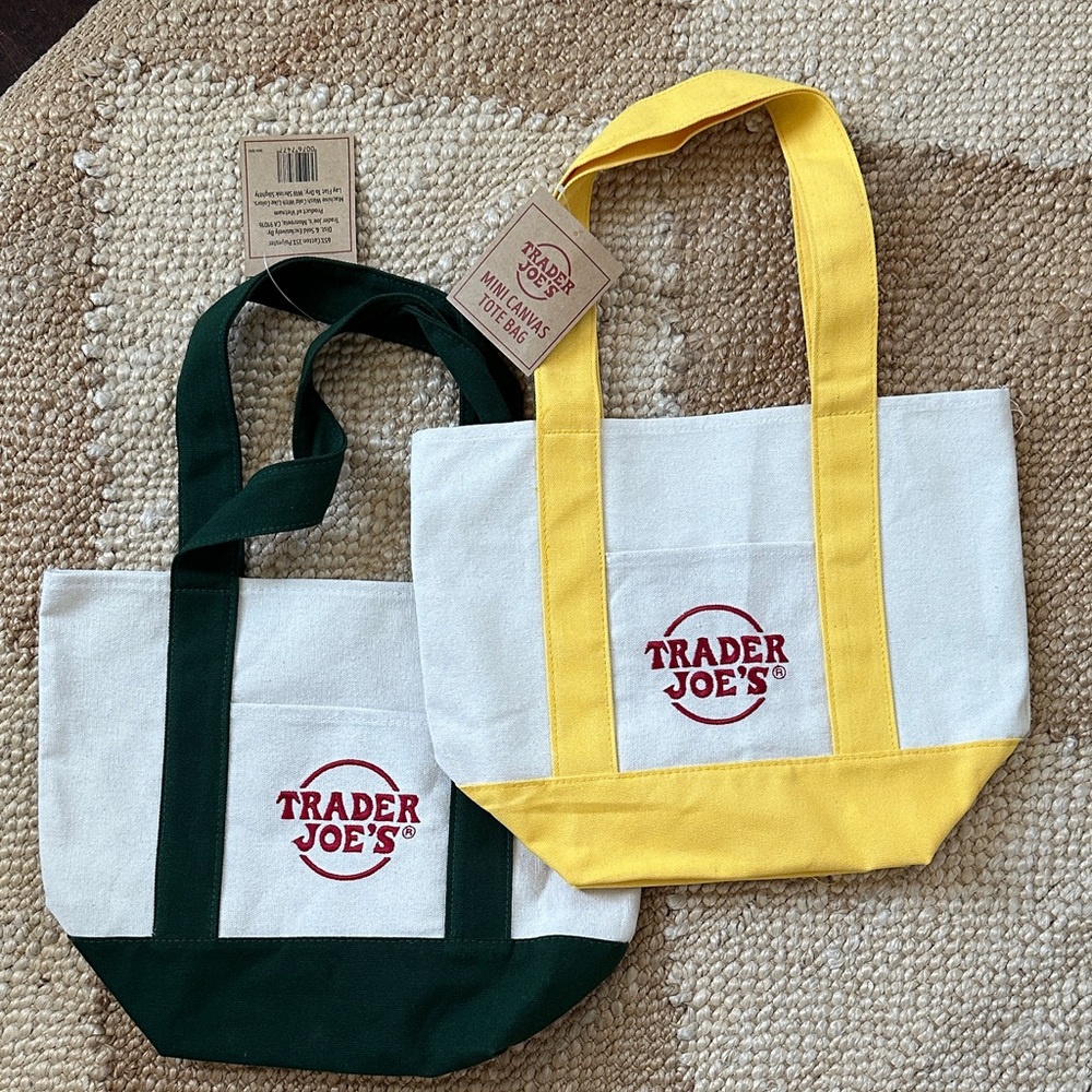 Trader Joe’s Mini Canvas Tote Bag Set - Green and Yellow